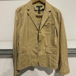 Lauren Ralph Lauren Khaki Cotton Blazer Size 8 Utility Safari Jacket